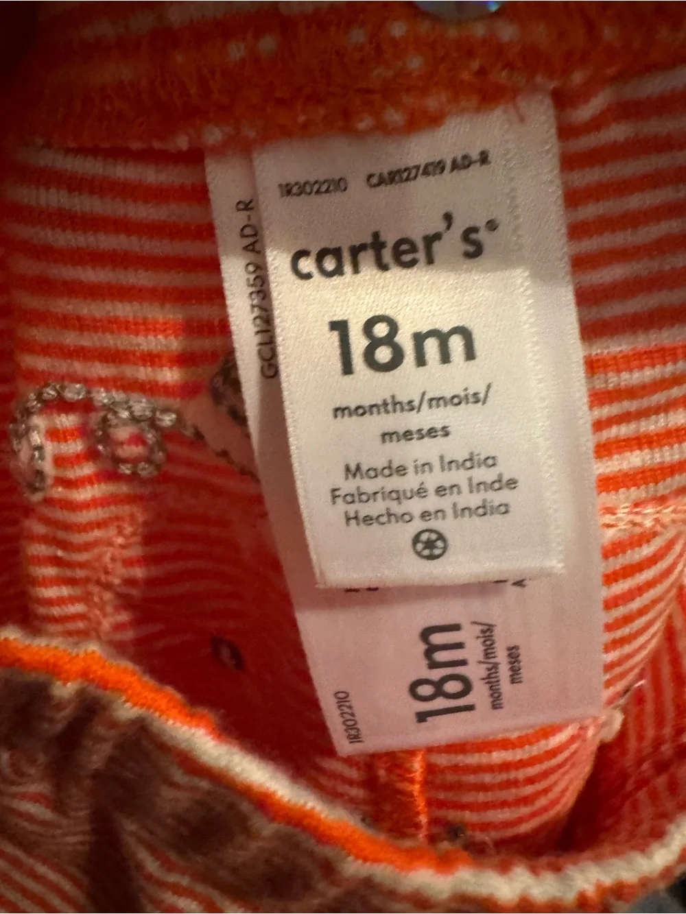 Orange Carters Striped Pumpkin Back Kids Pants Size 18 Months C5